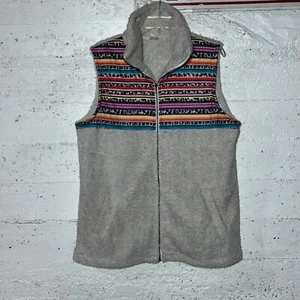 Sunshine and Rodeos Striped Animal Print Full Zip Sherpa Vest Womens Size L - Picture 1 of 7
