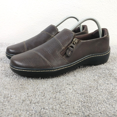 Scarpe mocassino Clarks Cora Harbor donna taglia 9 scarpe comode zip pelle marrone