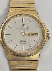Vintage JULES JURGENSEN Slimline Gold Tone Day/Date Mens Watch Runs SHIPS FREE - Picture 1 of 5