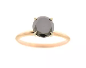 14K Yellow Gold 1.75 Carat Black Diamond Solitaire Engagement Ring Claw Prongs - Picture 1 of 6
