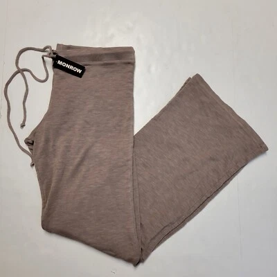 全新 Monrow 裁剪阔腿休闲运动裤 米色 大号 女式  — 第 1/4 张图片