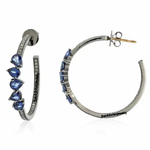 Oval Shape Kyanite Pave Diamond 925Sterling Silver Antique Earring Gift For Her - Picture 1 of 5