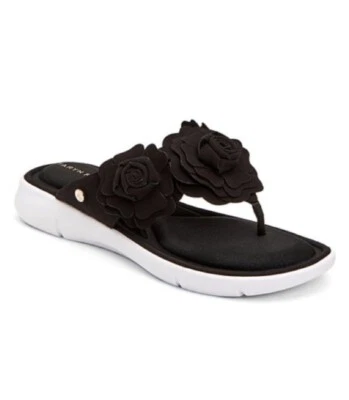 Taryn Rose size 8.5 Sammi Scuba Thong Black Rose Detail Flip Flop Thong Sandals - Image 1 of 4