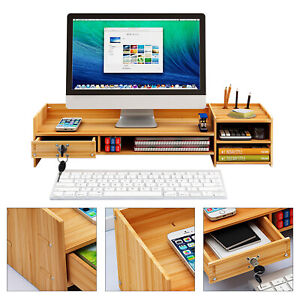 Desk Organizer Home Office Wood Desktop Storage Organizer Computer Holder +Lock