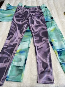 Zella leggings And A Top, Kids Size 10/12 Yoga Clothes Tie Dye Color Purple, Gre - Picture 1 of 7