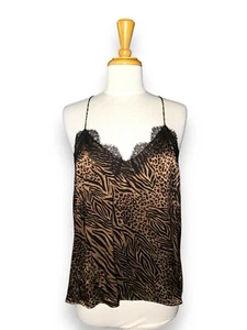 CAMI NYC Seiden Camisole Animal Print braun/schwarz Spitzenbesatz Spaghettiträger Gr. M - Bild 1 von 10