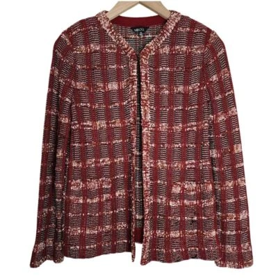 Chaqueta cárdigan Misook para mujer XS tejida a cuadros ropa de oficina roja Foto 1 de 4