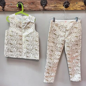 J. Crew Crewcuts Girls Gold & White Brocade Sleeveless Top & Pants Set Size 12 - Picture 1 of 9
