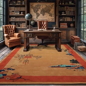 LoomBloom Multi Sizes Beige Hand Tufted Chinese Art Deco New Zealand Wool Rug - Picture 1 of 11