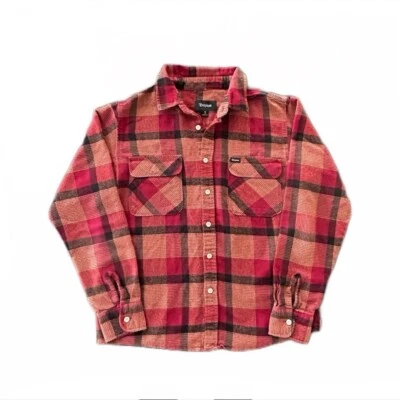 Camisa Brixton Bowery Para Hombre Franela Manga Larga Con Botones Roja Naranja Talla Pequeña Foto 1 de 4