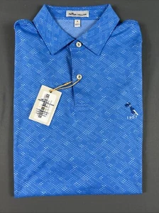 Peter Millar Golf Shirt Polo CS Summer Comfort Chest Logo Geo Print Small Blue - Imagen 1 de 4