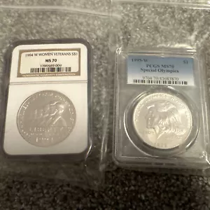 1995 W Olympics Comm And 1994 W Women Veterans Silver Dollar NGC/PCGS MS70 - Picture 1 of 5