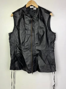Real Leather Biker Vest UK Size 18 (US 14) Women`s Waistcoat Gilet Black - Picture 1 of 4