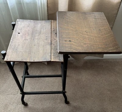 MCM老式打字机木质和金属桌带落叶架 — 第 1/4 张图片