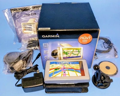 Garmin Nuvi 680 NA Silver Portable GPS Navigation Tested & Working W/Stand  - Image 1 of 4