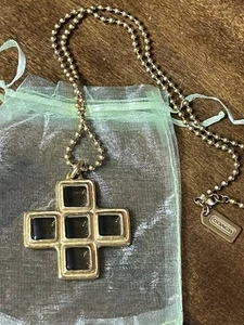 2"x2" Coach Glass & Gold Metal Cross on 26" Gold Metal Chain - Picture 1 of 7