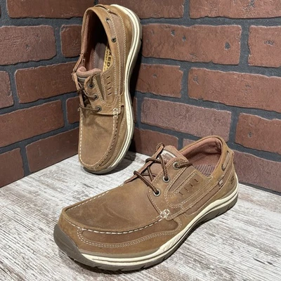Size 11 Skechers Mens Relaxed Fit Slip On Brown Leather Boat Shoes Loafers 64114 - Image 1 of 4