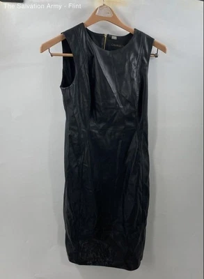 Calvin Klein Womens Black Faux Leather Sleeveless Back Zip Sheath Dress Size 4 - Image 1 of 4