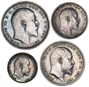 1902 Maundy Set (With Dated Case) - Edward VII British Silver Coins - Superb - Picture 1 of 4
