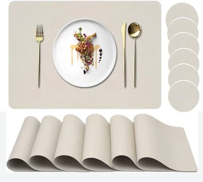 Placemats Set of 6, Faux Leather Place Mats with Coasters, Waterproof, Stain Res - Image 1 of 4