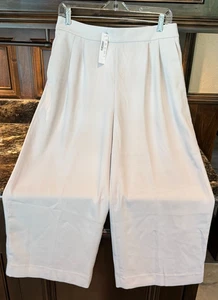 J. Crew Beige Pleated Front Cropped Slacks with Elastic Waist Band - Size 8 - Picture 1 of 4