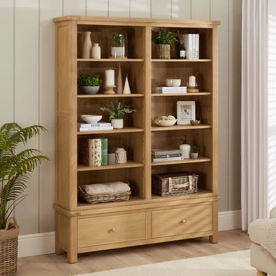 Marbury Oak Extra Large Grand Double Library Bookcase - Office Furniture - OAK70 - Image 1 of 4
