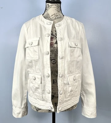 Chaqueta vaquera L'Agence para mujer con botones delanteros Yari sin cuello bolsillos blancos talla LG Foto 1 de 4