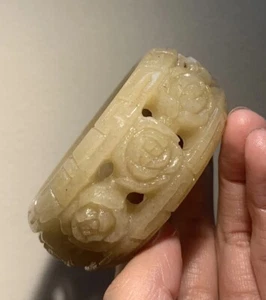55.1mm Natural Mongolian Jade Bangle/ She TeiCui /Hand Carved - Picture 1 of 9