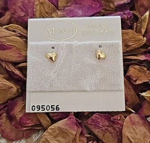 Monet Tiny Heart Gold Tone Surgical Steel Posts Stud Earrings Vintage - Picture 1 of 6