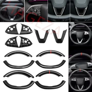 Real Carbon Fiber Car Steering Wheel Button Panel Trim For Tesla Model 3 2024-25 - Foto 1 di 95