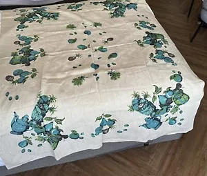 Tovaglia Lino Vintage Fairfield Blu Acqua Fiori Cucina Ware Rettangolare - Foto 1 di 8