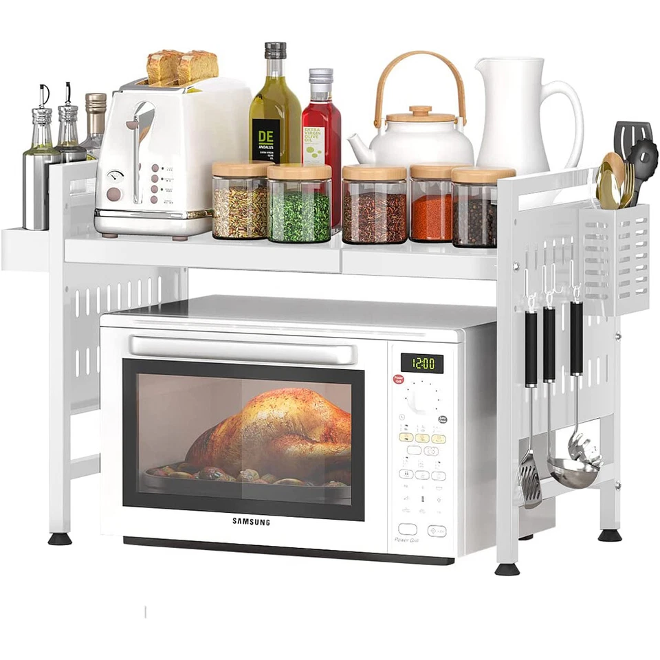 Scaffale Porta Microonde Bianco Allungabile Mensola Cucina Porta Utensili Spezie - Immagine 1 di 4