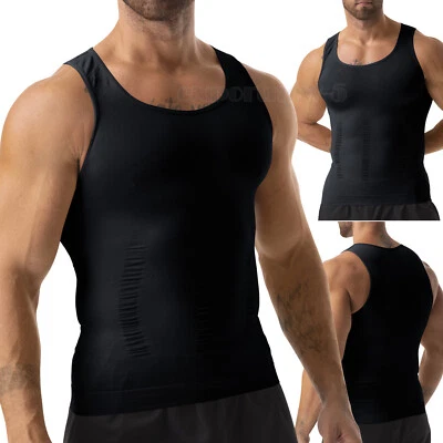 Mens Slimming Body Shaper Belly Chest Gynecomastia Compression T-Shirt Tank Top - Image 1 of 4