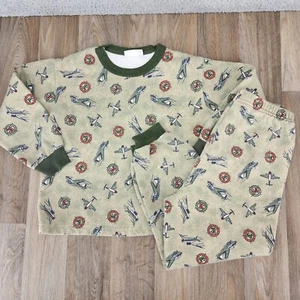First Base Airplane Sweatsuit Set Kids Size 10 Cotton Blend Long Sleeve Green - Picture 1 of 16