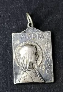 #134 Ancien Pendentif Religieux En Métal Argenté Vierge Marie - Bild 1 von 2