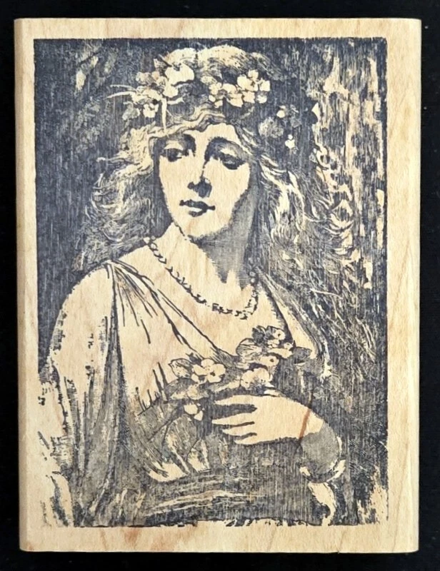 Sello Francisco Sello de Goma RO 136-0 Dama Victoriana con Fondo de Flores Foto 1 de 2