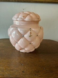 Vintage gesteppte Dose konsolidiertes Glas viktorianisch rosa Deckel Keks Waschtisch - Bild 1 von 14