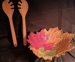 Ensaladera grande con tema de otoño Chris Madden JC Penney con pinzas - Imagen 1 de 3