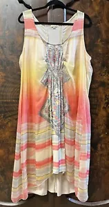 One World Kleid Gr. 2X ärmellos Lagenlook asymmetrischer Saum Glitzer Boho gelb/orange - Bild 1 von 15