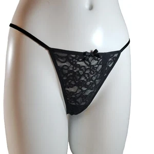 Tanga Victoria's Secret Tanga Tanga Mediana Negra Malla Floral Transparente - Imagen 1 de 4