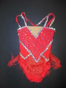  Small child Fringed Jazz Leotard Hologram laser sequin red Solo Costume - Picture 1 of 4