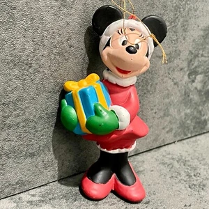 Vintage Disney Minnie Mouse Christmas Ornament Santa Claus Suit Present Plastic - Picture 1 of 5