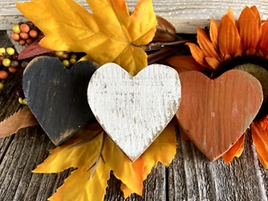 Fall Tiered Tray Mini HEARTS Thanksgiving Farmhouse Shelf Decor Set 3 Wood HP - Picture 1 of 8