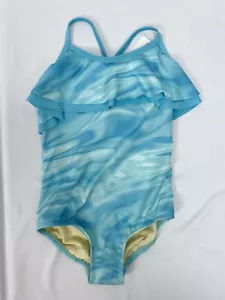Lands' End Girl 4 türkisblau Wirbel einteilig Badeanzug Rüsche Schwimmen verstellbar - Bild 1 von 5