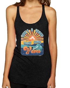 Vintage Lifes A Beach Make Some Waves Distress TriBlend Racerback Tank Top - Picture 1 of 12