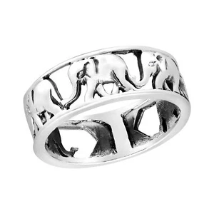 Amazing Caravan of Thai Elephants Sterling Silver Ring-9 - Picture 1 of 4