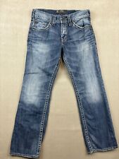 Silver Jeans Zac Straight Leg Mens 32x32 Blue Denim Pants Stone Washed