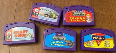 Leap Frog Leap Pad LOT of 5 Original Games Cartridges ONLY Purple Shrek And Bob - Image 1 of 4