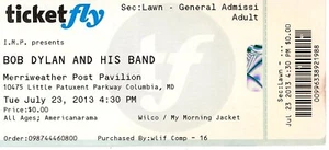 July 23, 2013 USED TICKET MERRIWEATHER POST PAVILION Bob Dyland and his Band - Picture 1 of 2