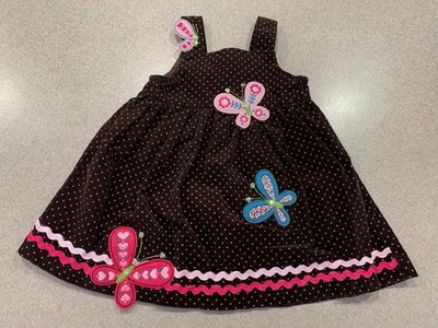 SAMARA Niñas 12 Meses Pana Jersey Vestido Mariposa Lunares Marrón Rosa Foto 1 de 4